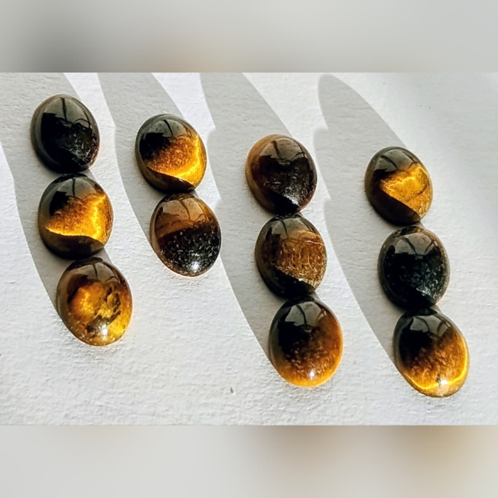 Vintage Natural Tiger Eye 8 mm Cabachon Oval Shaped *11* Total Handcrafted Loose - Picture 3 of 9